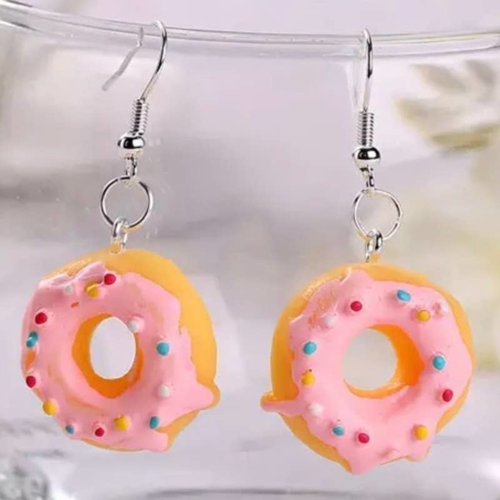 Peach and Pink Sprinkled Donut Drop Earrings